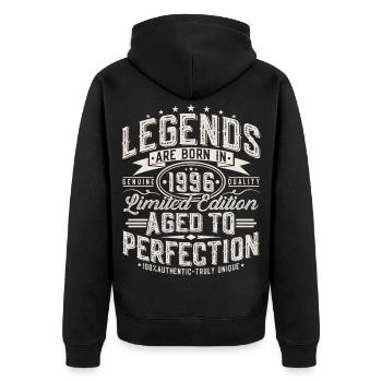 Cadeau rétro vintage d’anniversaire 1996 - Veste à capuche bio Premium Unisexe - noir - Dos - Nico (187cm)