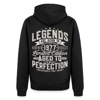 Cadeau d’anniversaire vintage vintage rétro 1977 - Veste à capuche bio Premium Unisexe - noir - Dos - Nico (187cm)
