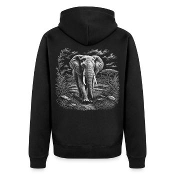 Afrikanischer Elefant in ruhiger Savanne - Unisex Premium Bio Zip Hoodie - Schwarz - Hinten - Nico (187cm)