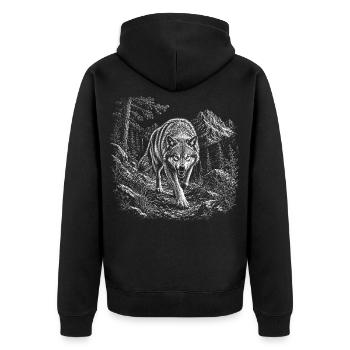 Wild wolf in mountain landscape in engraving style - Unisex Premium Organic Zip Hoodie - black - Back - Nico (187cm)