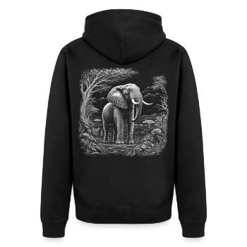 Afrikanischer Elefant in wilder Savannenlandschaft - Unisex Premium Bio Zip Hoodie - Schwarz - Hinten - Nico (187cm)