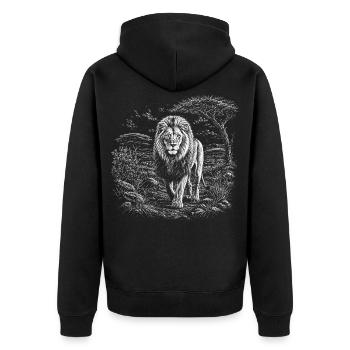 Majestätischer Löwe in weiter Savannenlandschaft - Unisex Premium Bio Zip Hoodie - Schwarz - Hinten - Nico (187cm)
