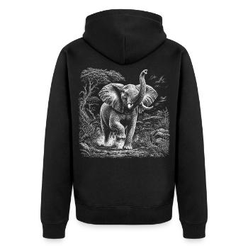 Wilder Elefant in afrikanischer Savanne - Unisex Premium Bio Zip Hoodie - Schwarz - Hinten - Nico (187cm)