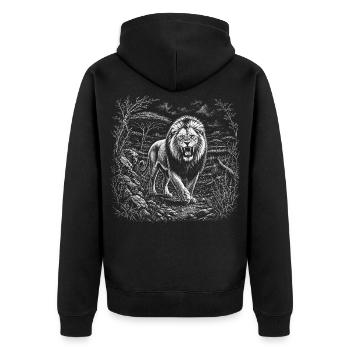 Lion rugissant dans un paysage de savane sauvage - Veste à capuche bio Premium Unisexe - noir - Dos - Nico (187cm)