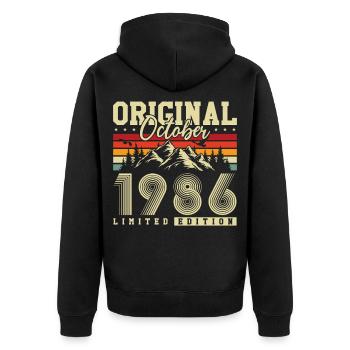 Original octobre 1986 – 40e anniversaire millésime - Veste à capuche bio Premium Unisexe - noir - Dos - Nico (187cm)
