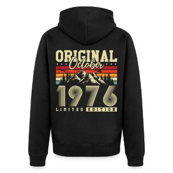 Original octobre 1976 – millésime du 50e anniversaire - Veste à capuche bio Premium Unisexe - noir - Dos - Nico (187cm)
