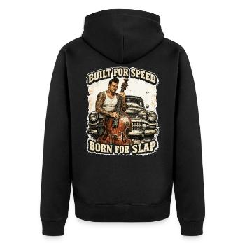 Rockabilly Kontrabass Oldtimer - Built For Speed - Unisex Premium Bio Zip Hoodie - Schwarz - Hinten - Nico (187cm)