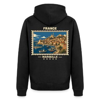 France Marseille Vintage Travel Brand - Veste à capuche bio Premium Unisexe - noir - Dos - Nico (187cm)