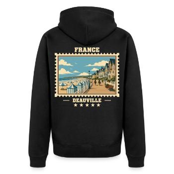 Frankreich Vintage Reisemarke - Unisex Premium Bio Zip Hoodie - Schwarz - Hinten - Nico (187cm)