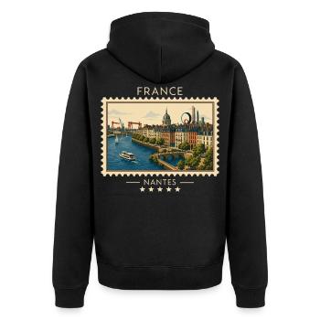 Frankreich Nantes Vintage Reisemarke - Unisex Premium Bio Zip Hoodie - Schwarz - Hinten - Nico (187cm)