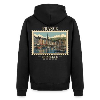 Frankreich Honfleur Vintage Reisemarke - Unisex Premium Bio Zip Hoodie - Schwarz - Hinten - Nico (187cm)