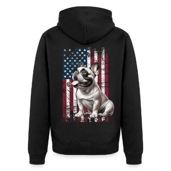 French Bulldog US Französische Bulldogge - Unisex Premium Bio Zip Hoodie - Schwarz - Hinten - Nico (187cm)
