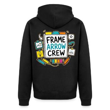 FRAME ARROW CREW - Unisex Premium Bio Zip Hoodie - Schwarz - Hinten - Nico (187cm)