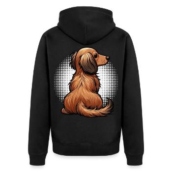 Langhaardackel Dackel Dackelhalter Teckel Tekkel - Unisex Premium Bio Zip Hoodie - Schwarz - Hinten - Nico (187cm)