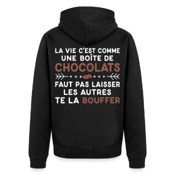 Chocolats Cadeau humour personnalisé - Veste à capuche bio Premium Unisexe - noir - Dos - Nico (187cm)