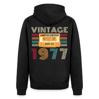 1977 Vintage Retro Geburtstagsgeschenk - Unisex Premium Bio Zip Hoodie - Schwarz - Hinten - Nico (187cm)