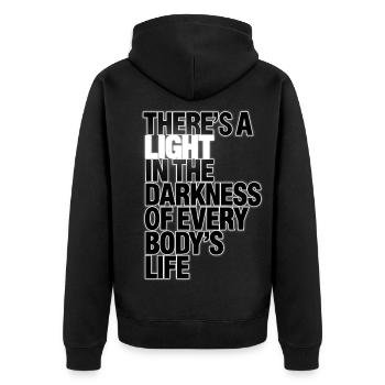 Rocky Horror Show Zitat There's A Light Remastered - Unisex Premium Bio Zip Hoodie - Schwarz - Hinten - Nico (187cm)