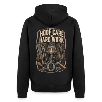 Hufschmied Hufschmiede Hoof Care Is Hard Work - Unisex Premium Bio Zip Hoodie - Schwarz - Hinten - Nico (187cm)