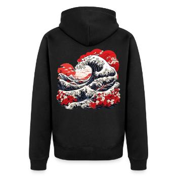 Große Welle von Kanagawa - Unisex Premium Bio Zip Hoodie - Schwarz - Hinten - Nico (187cm)