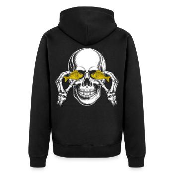 Crâne aux yeux de poisson jaunes - Veste à capuche bio Premium Unisexe - noir - Dos - Nico (187cm)