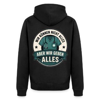 Wir geben alles Mediziner Badge - Unisex Premium Bio Zip Hoodie - Schwarz - Hinten - Nico (187cm)