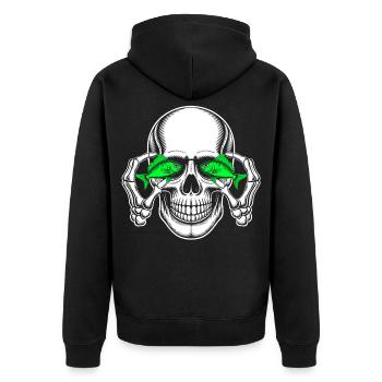 Crâne aux yeux de poisson verts - Veste à capuche bio Premium Unisexe - noir - Dos - Nico (187cm)