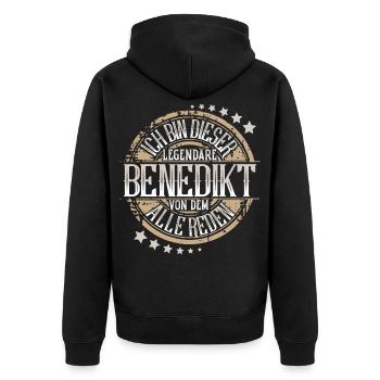 Benedikt - Unisex Premium Bio Zip Hoodie - Schwarz - Hinten - Nico (187cm)