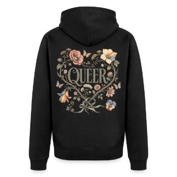 T-shirt queer en forme de cœur floral LGBTQ Pride Vintage - Veste à capuche bio Premium Unisexe - noir - Dos - Nico (187cm)