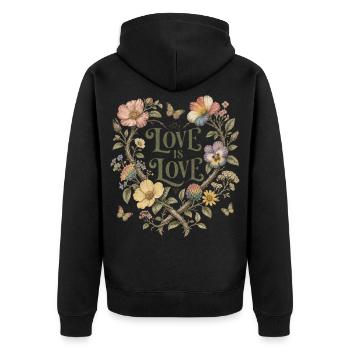 Love Is Love Blumen Herz T-Shirt Pride Vintage - Unisex Premium Bio Zip Hoodie - Schwarz - Hinten - Nico (187cm)