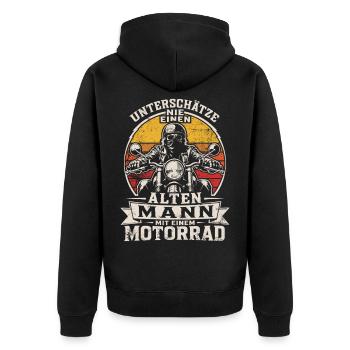 Unterschätze nie einen alten Mann mit Motorrad - Unisex Premium Bio Zip Hoodie - Schwarz - Hinten - Nico (187cm)