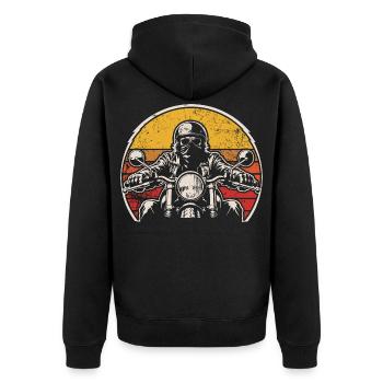 Motard rétro au coucher du soleil - Veste à capuche bio Premium Unisexe - noir - Dos - Nico (187cm)