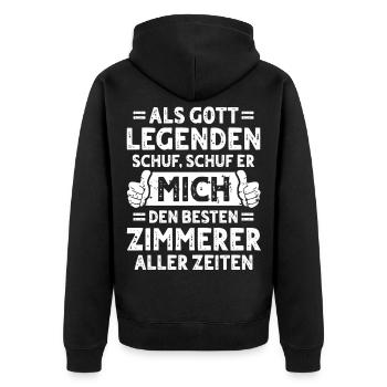 Zimmerer - Unisex Premium Bio Zip Hoodie - Schwarz - Hinten - Nico (187cm)