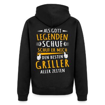 Griller - Unisex Premium Bio Zip Hoodie - Schwarz - Hinten - Nico (187cm)