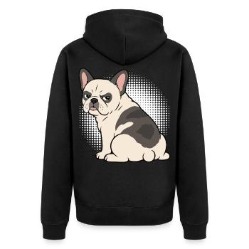Französische Bulldogge Frenchie Frenchiehalter - Unisex Premium Bio Zip Hoodie - Schwarz - Hinten - Nico (187cm)
