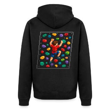 Retro Pixel Art Bouldern 8-Bit Kletterwand - Unisex Premium Bio Zip Hoodie - Schwarz - Hinten - Nico (187cm)