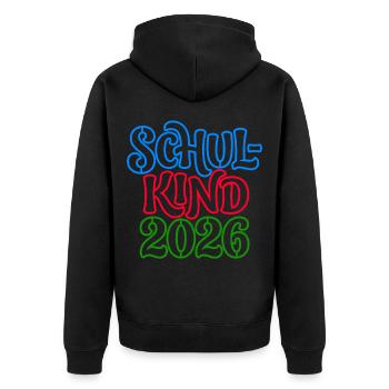 Écolier 2026 | Optique néon | Inscription scolaire - Veste à capuche bio Premium Unisexe - noir - Dos - Nico (187cm)