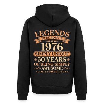 Né en 1976, unique 50 ans - Veste à capuche bio Premium Unisexe - noir - Dos - Nico (187cm)