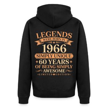 Né en 1966, unique 60 ans - Veste à capuche bio Premium Unisexe - noir - Dos - Nico (187cm)