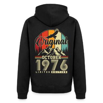 Original Oktober 1976 – 50. Geburtstag Vintage - Unisex Premium Bio Zip Hoodie - Schwarz - Hinten - Nico (187cm)