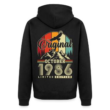 Original octobre 1986 – 40e anniversaire millésime - Veste à capuche bio Premium Unisexe - noir - Dos - Nico (187cm)