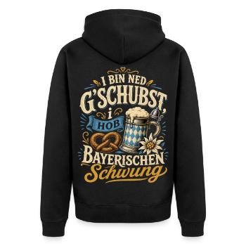 Bayerischer Spruch - Unisex Premium Bio Zip Hoodie - Schwarz - Hinten - Nico (187cm)