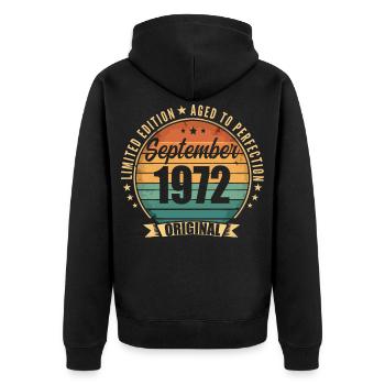 September 1972 Vintage Limited Edition - Unisex Premium Organic Zip Hoodie - black - Back - Nico (187cm)