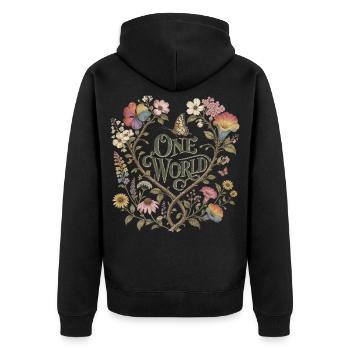 One World Vintage Poster Blumen Wandbild Deko Moti - Unisex Premium Bio Zip Hoodie - Schwarz - Hinten - Nico (187cm)