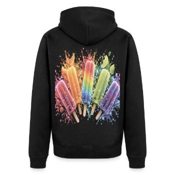 Batonnet Glace Fruit Multicolore Splash Art - Unisex Premium Bio Zip Hoodie - Schwarz - Hinten - Nico (187cm)