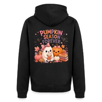 Süßer girly Geist mit Kürbis  - Unisex Premium Bio Zip Hoodie - Schwarz - Hinten - Nico (187cm)