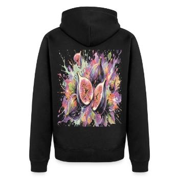 Lila Feige Exotische Frucht-Spritzkunst - Unisex Premium Bio Zip Hoodie - Schwarz - Hinten - Nico (187cm)