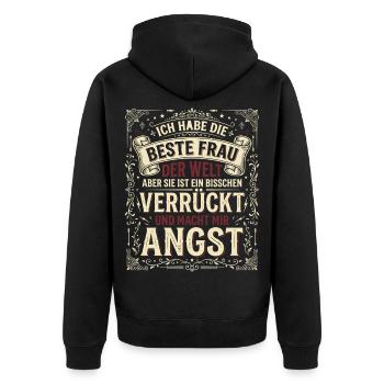 Ich Habe Die Beste Frau Der Welt aber sie ist ein  - Unisex Premium Bio Zip Hoodie - Schwarz - Hinten - Nico (187cm)