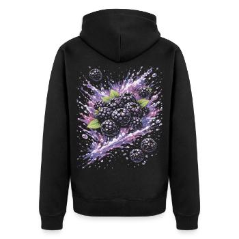 Brombeeren Wildfrucht Schwarze Spritzkunst - Unisex Premium Bio Zip Hoodie - Schwarz - Hinten - Nico (187cm)