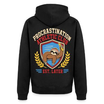 Procrastination Athletic - Sportlich ab morgen - Unisex Premium Bio Zip Hoodie - Schwarz - Hinten - Nico (187cm)