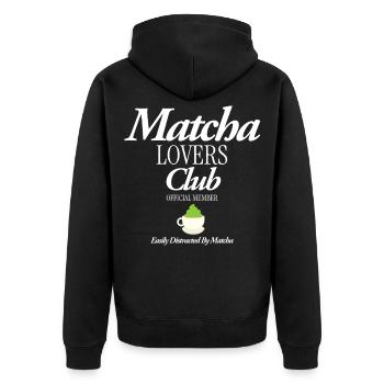Matcha Lovers Club - Unisex Premium Bio Zip Hoodie - Schwarz - Hinten - Nico (187cm)
